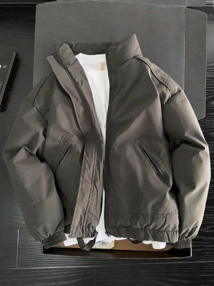 

Американская утепленная хлопковая куртка-бомбер для мужчин, зимняя, с воротником-стойкой, на флисовой подкладке, повседневная, теплая, модная верхняя одежда