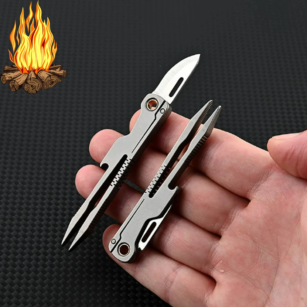 

New titanium alloy multifunctional forceps folding knife, medical EDC outdoor open pocket keychain knife titanium alloy forceps