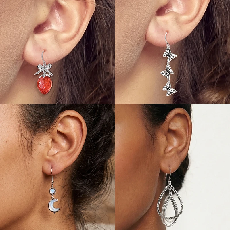 925 Sterling Silber Hängeohrringe Erdbeere Mond Kolibri Kleeblatt Libelle Ozean für Frauen Mädchen Geburtstag Schmuck Geschenk – Detail 6