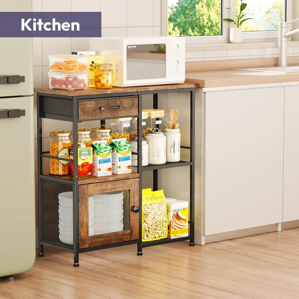 Farmhouse Coffee Bar Cabinet with Drawers - Multi-Purpose Kitchen Sideboard for Living Room, Corner, Small Spaces