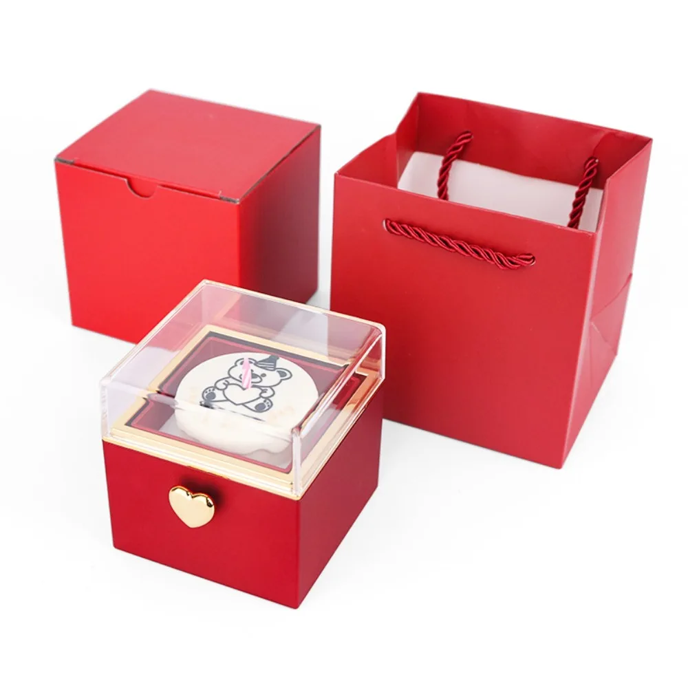 Creative Automatic Flip Bear Flip Ring Box Spinning Design Surprise Mechanism Mini Cake Surprise Rotating Box Light Candles