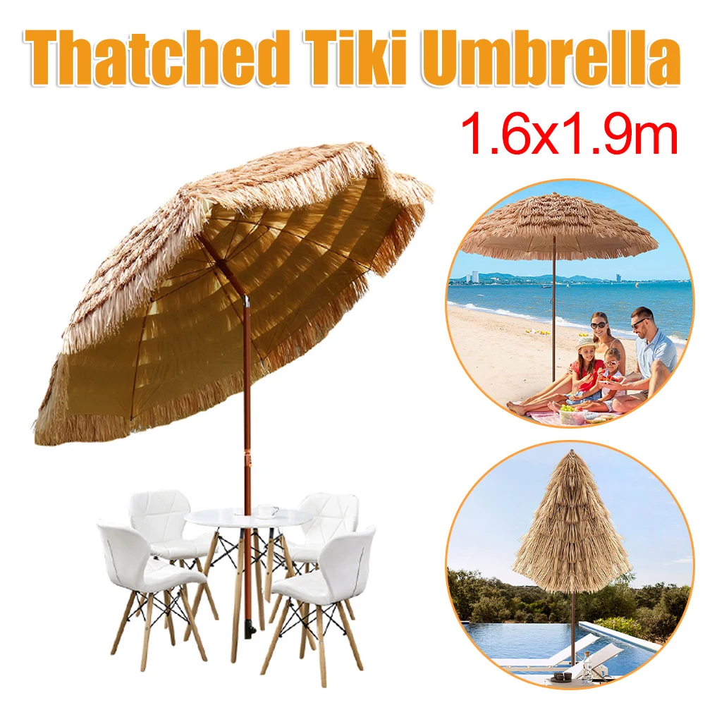 

6,23 фута/1,9 м соломенный зонт для бассейна, пляжа, наклон, соломенный солнцезащитный козырек, регулируемый по высоте, натуральный зонт Тики, 8 ребер для сада, патио