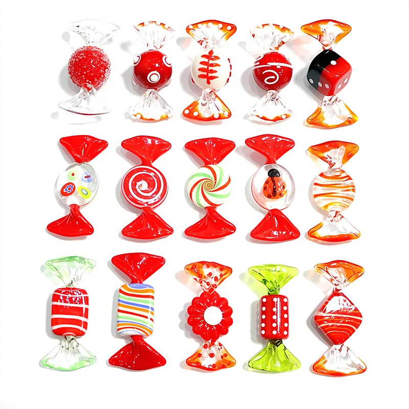 

15 Pcs MURANO Handmade Red Glass Candy Pop Art, Christmas Ornament Pendant Table Decor, Home Decor, Table Favors, Party Favors