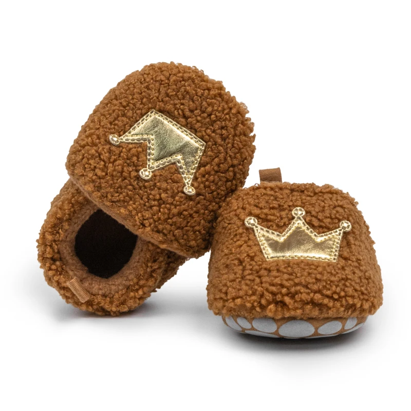 KIDSUN Baby Shoes Socks Plush Fluff Cotton Soft Sole Winter Warm Baby Bootise Cute Crown Baby Boy Girl Don't Drop Shoes