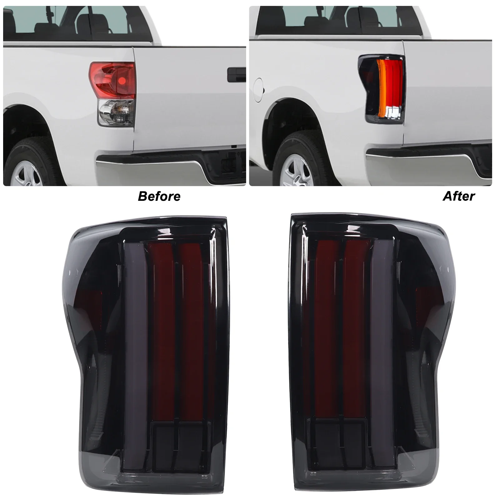 For Toyota Tundra XK50 2007-2013 1 Pair Tail Light Assembly Smoked Lens With Dynamic Turn Signal Light With LED Bulbs