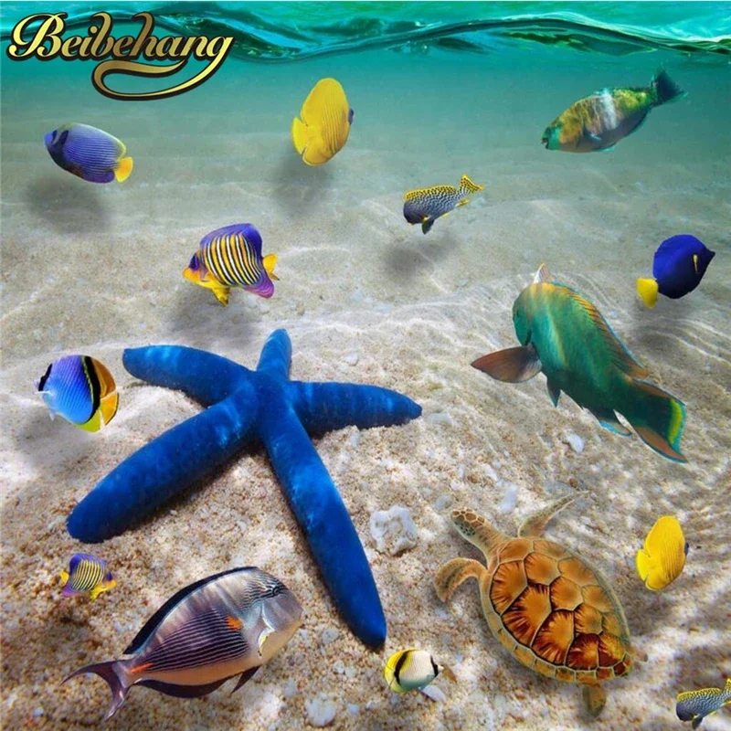 beibehang Custom Starfish sea water Mural Wall paper roll 3D Bathroom PVC Self-adhesive Waterproof Floor wallpaper for walls 3 d