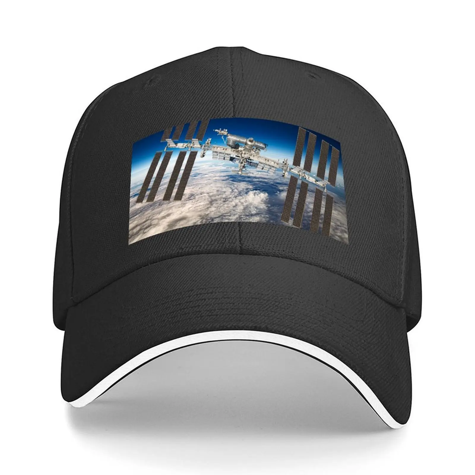

International Space Station Over The Planet Earth.. Iss And Satellite Aesthetic Novelty Design Baseball Cap