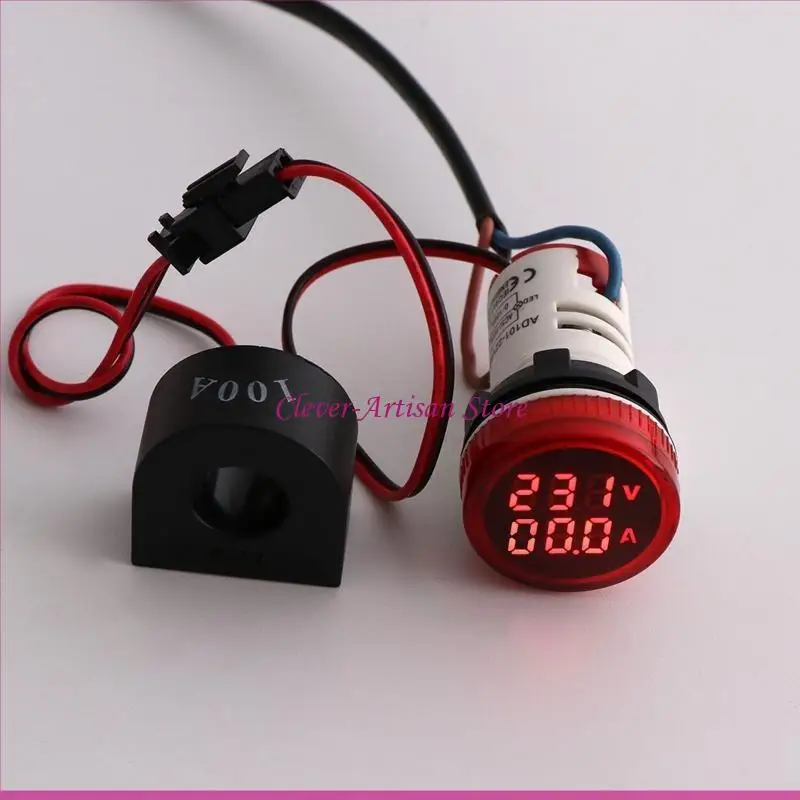 

E06B Digital Voltmeter Ammeter 22mm Round AC 50-500V 0-100A Replaceable Reliable