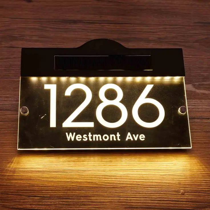

House Address Number Sign Solar Door Number House Illuminated Plaque Street Outside Garden Driveway Solar Door Number Light