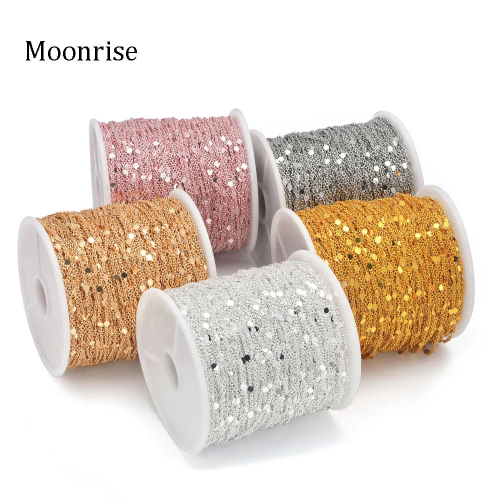 5m/roll 1.5mm Sequins Chain Copper Cable Chains Gold Silver Necklace Bracelet Diy Chain Jewelry Making Components