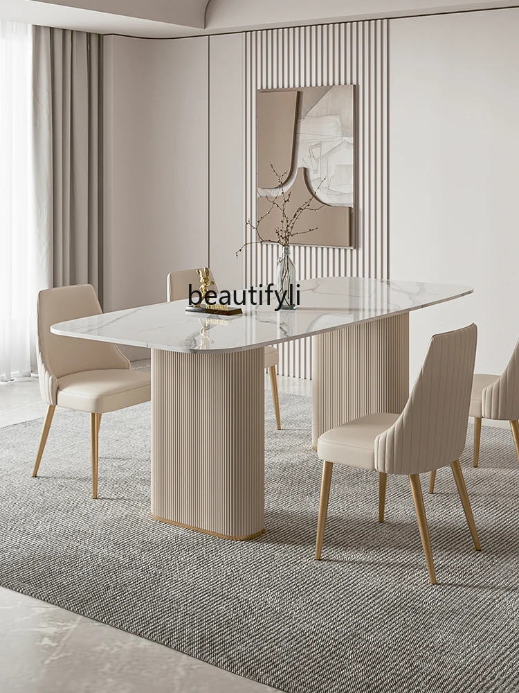 Cream Color Family Luxury Stone Rock Board Modern Minimalist High-End Dining Table Light Luxury Elegant Desk