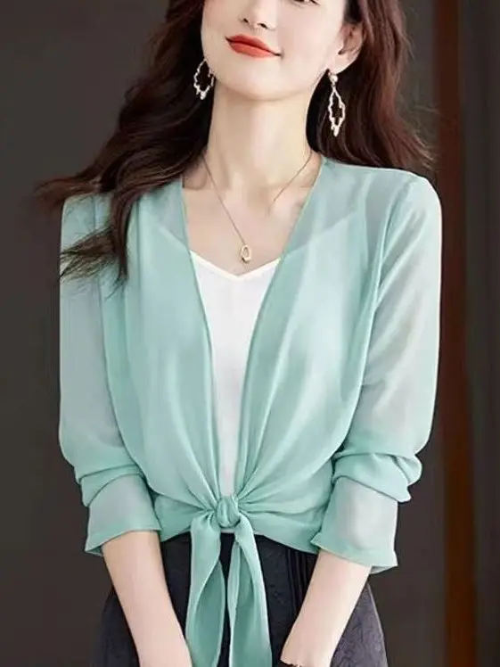 

Универсальная женская верхняя одежда Long Sve с защитой от солнца, легкий летний новый открытый кардиган, внешний слой