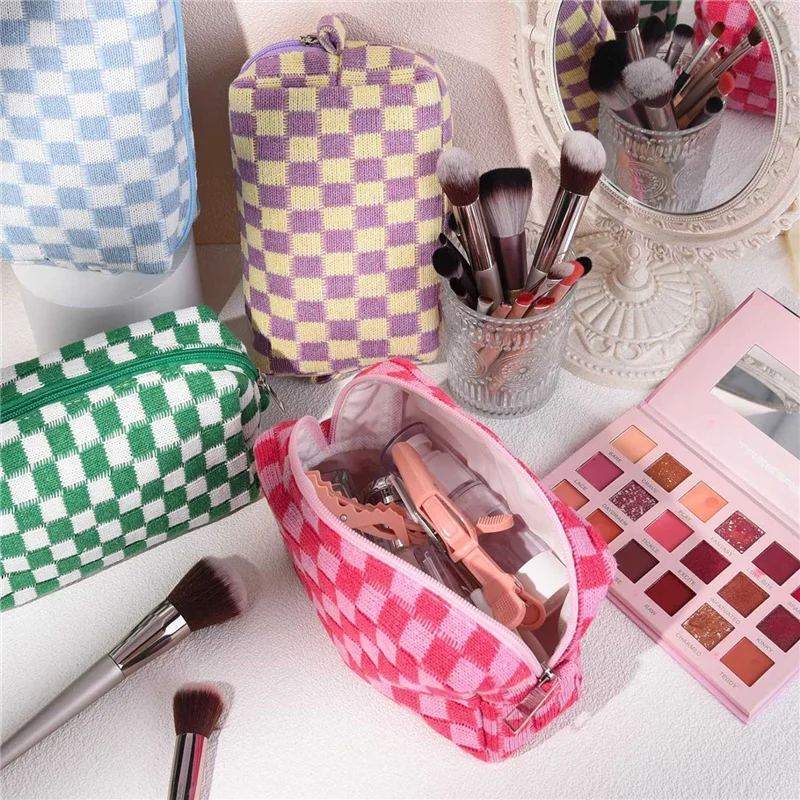 

6 Pcs Checkered Makeup Bag Bulk Makeup Pouch Personalize Travel Toiletry Bag Organizer Cute Makeup Brushes