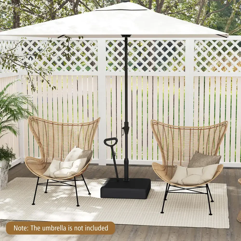 Patio Umbrella Base, Heavy Duty HDPE Water Sand Fillable Stand With 3 Wheels And Retractable Handle, Fits 1.5-1.89 Inch Poles For Outdoor Market Umbrella, Backyard, Poolside, Black