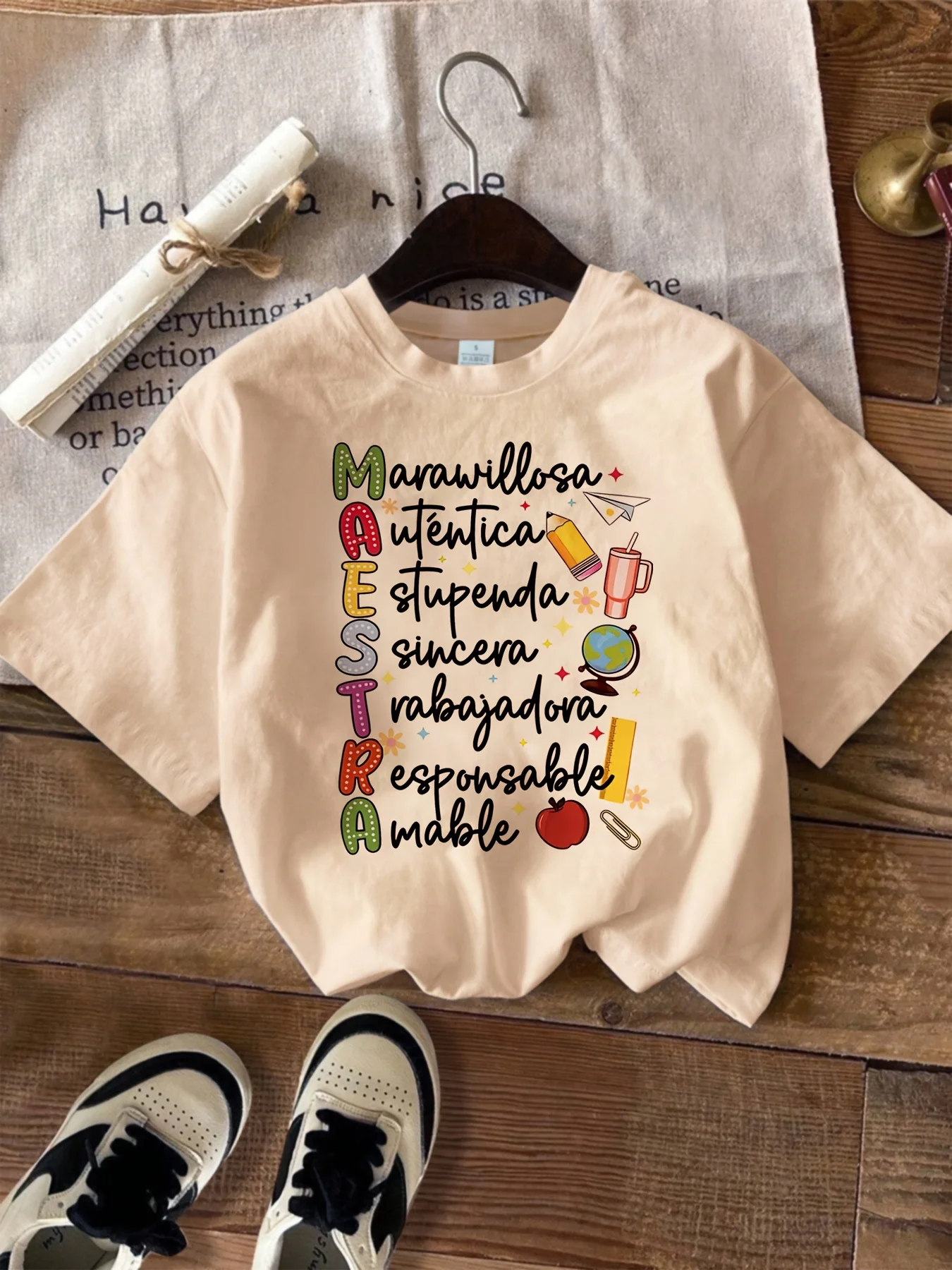 Motivational Spanish Teacher Quotation T-shirts Women Men Fun Airplane Globe Design Tops Teacher Praise Short Sleeve Tshirt Gift