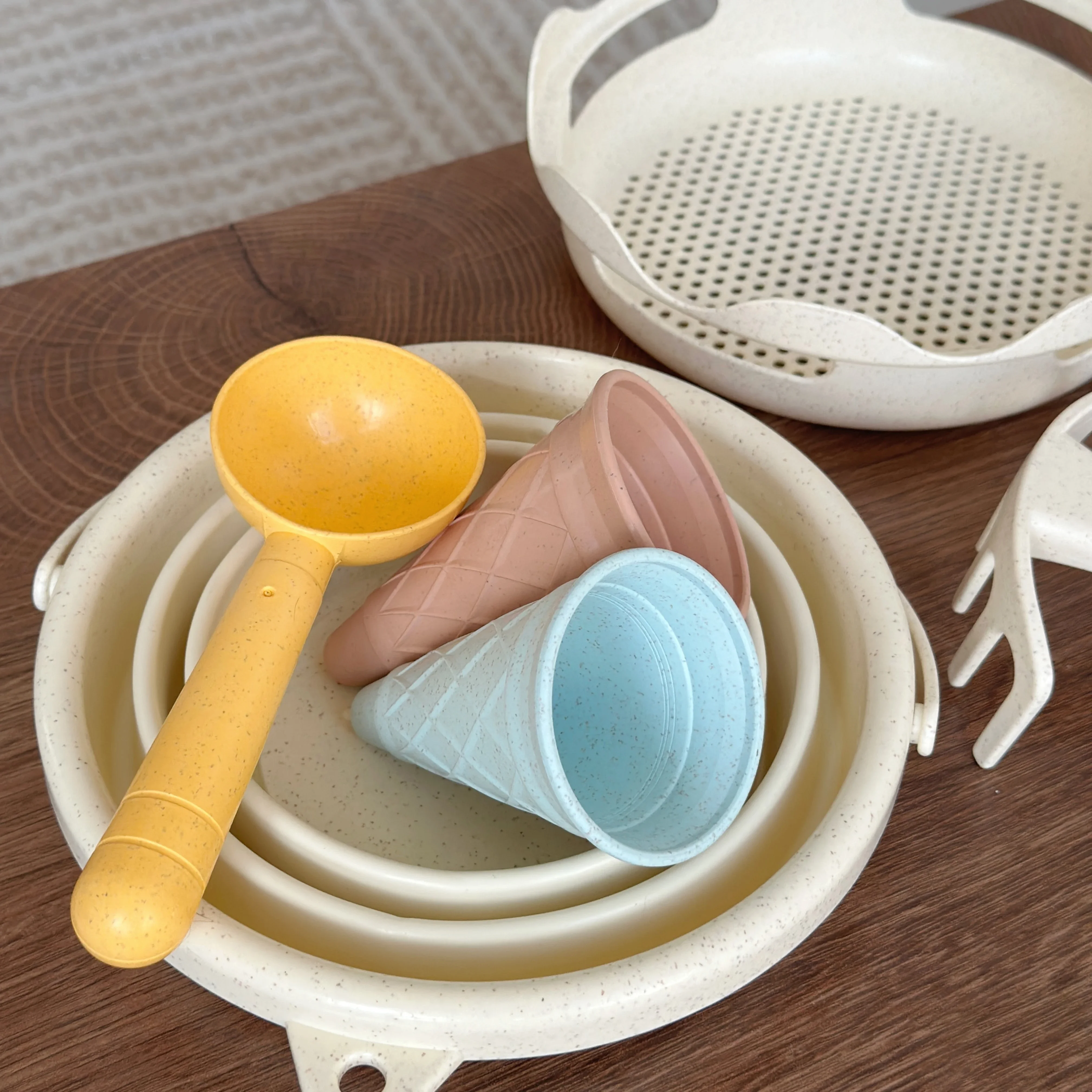 Juguetes de playa, cubo de transporte plegable, cubo de arena, pala 7 en 1, rastrillo, helado, playa para niños