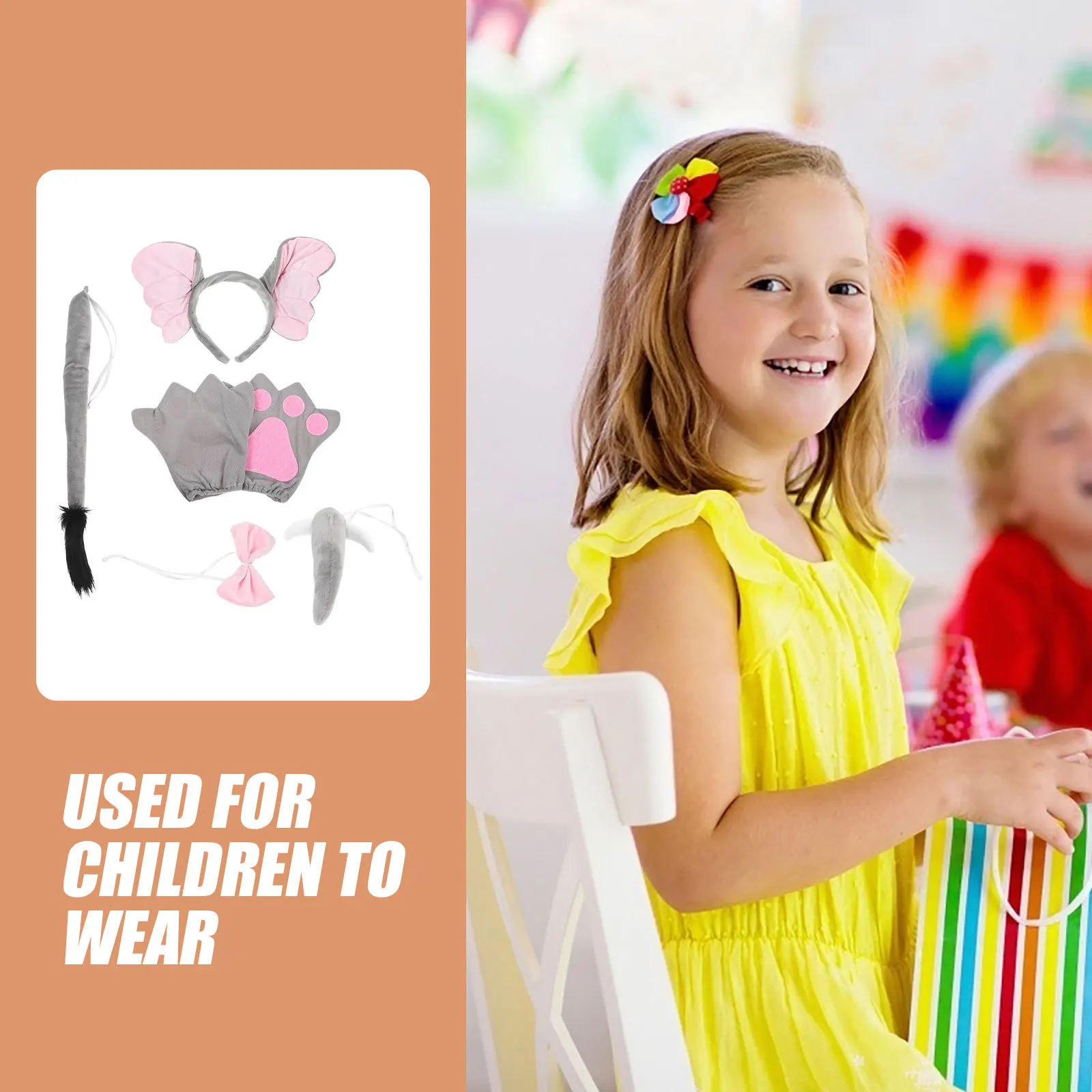 1세트 코끼리 머리띠 코스튬 코스프레 장식용 귀 코 꼬리 액세서리 파티 할로윈 축제 사진 소품 동물 귀