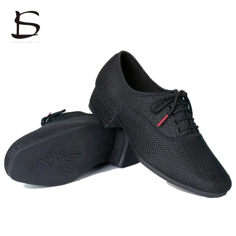 Male Latin Dance Shoes Men Salsa Jazz Dancing Boys Ballroom Modern Tango Shoes Black Mesh Soft Sole Man Training Sneakers 39-46