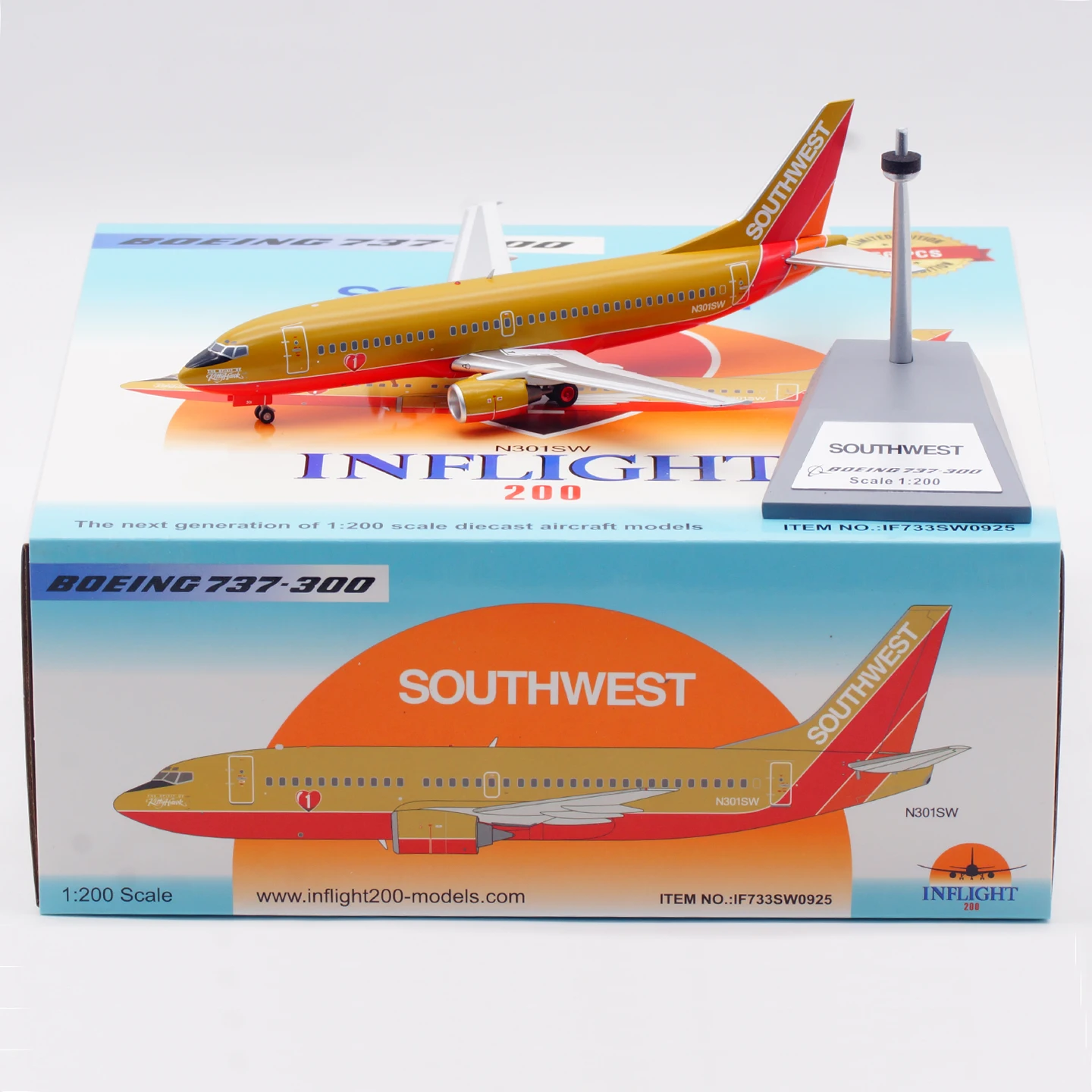 

IF733SW0925 Коллекционный самолет из сплава в подарок, INFLIGHT 1:200 Southwest Airlines Boeing B737-300, литая под давлением модель самолета N301SW