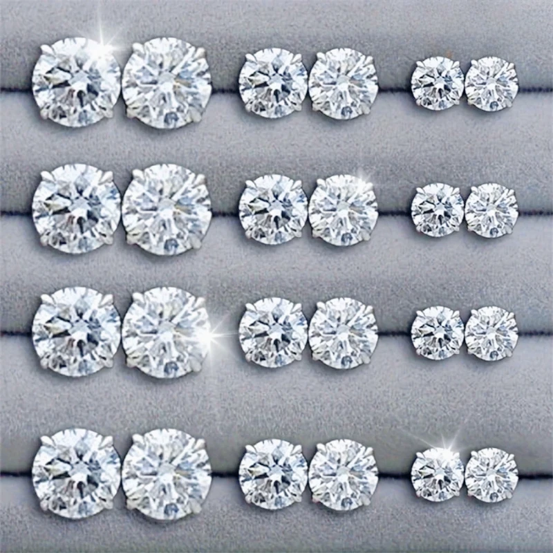 12 Pairs Set Stainless Steel Stud Earrings with Gemstone Buds Round Earrings Unisex Fashion Jewelry Gifts