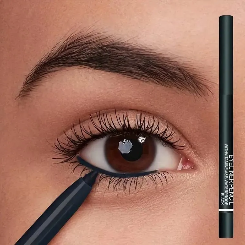 Sleek Waterproof Black Eyeliner Pencil - Smudge-Proof, Sweat-Resistant, Beginner-Friendly for Bold Eye Makeup Looks
