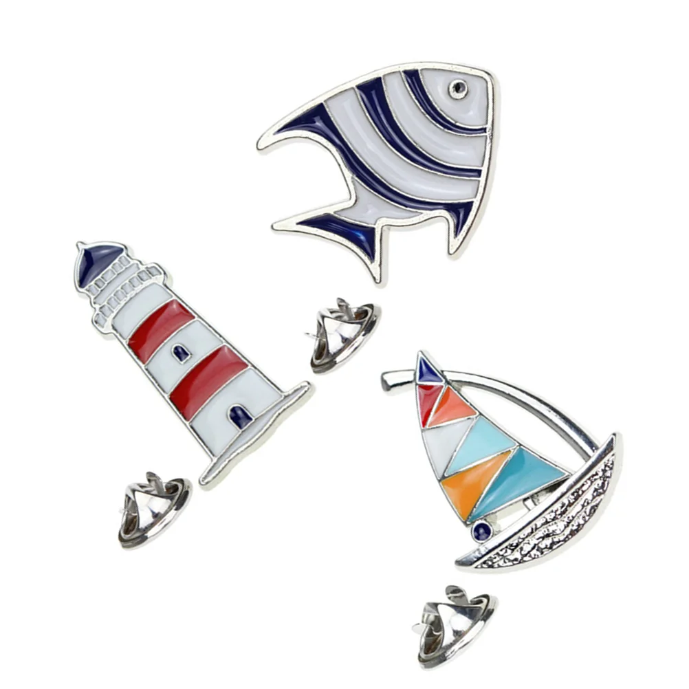 3pcs Navy Style Brooch Cartoon Tropical Fish Sailboat Lighthouse Brooch Alloy Brooch Jewelry brooch pin