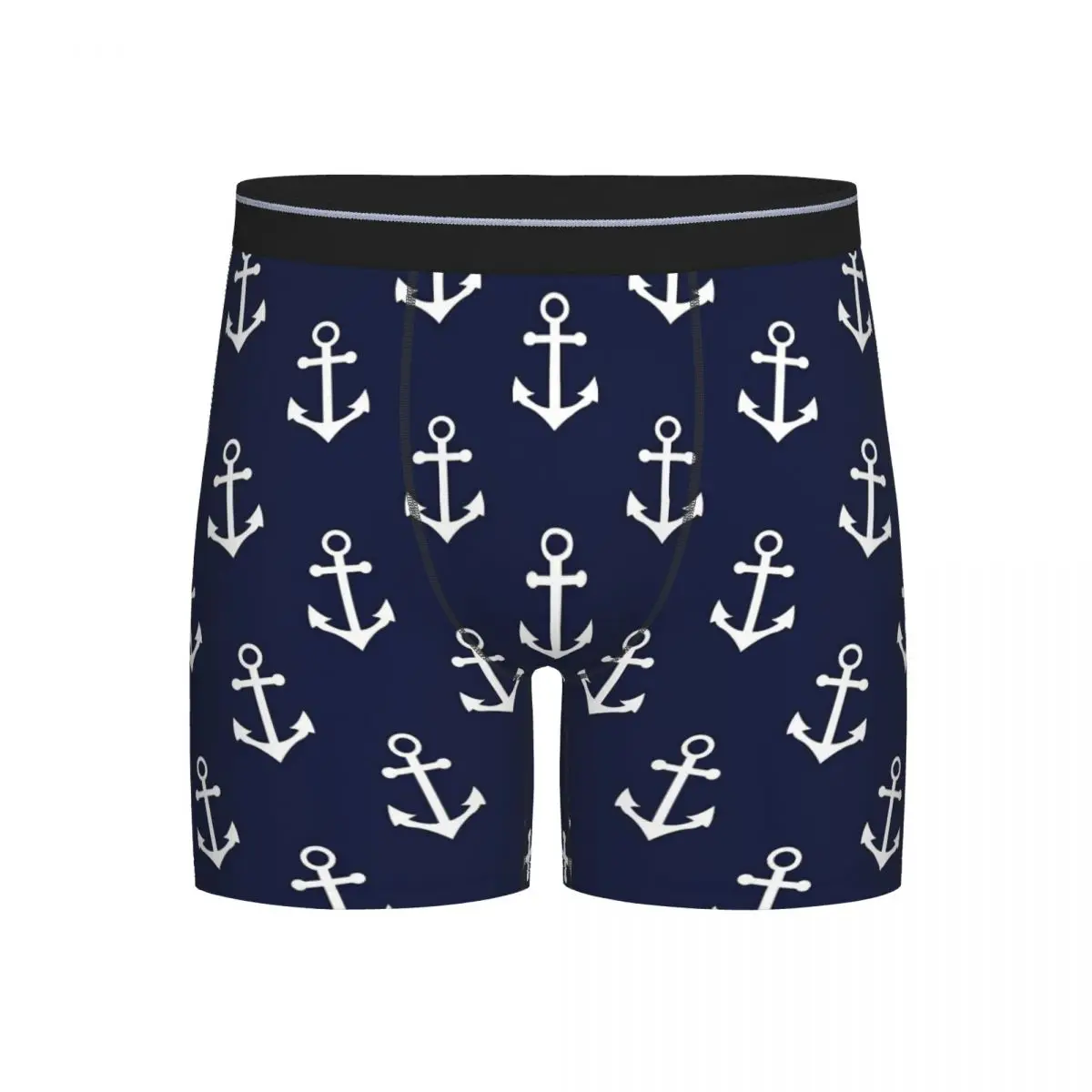 Navy Blue Nautical Anchor Pattern Underpants Breathbale Panties Male Underwear Boxer Briefs extended underwear