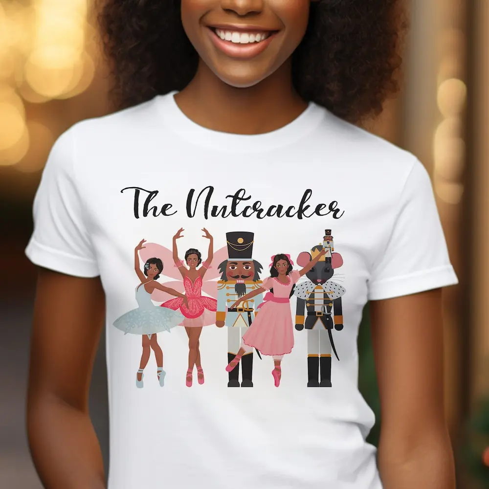 Nutcracker Ballet T Shirt Black Ballerinas For Dancer African American Brown Girls Dance Holiday Adult