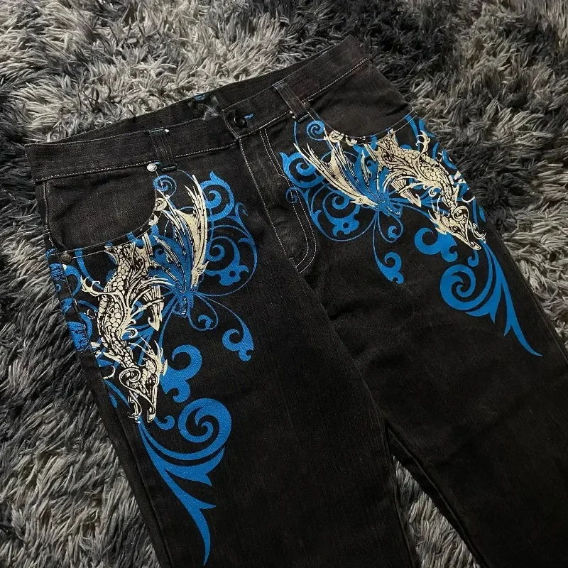 Pantalones estilo Harajuku de los años 2000, moda Hip-hop, Vaqueros rectos estampados de gran tamaño, pantalones de pierna ancha populares de calle para mujer, pantalones vaqueros informales para hombre