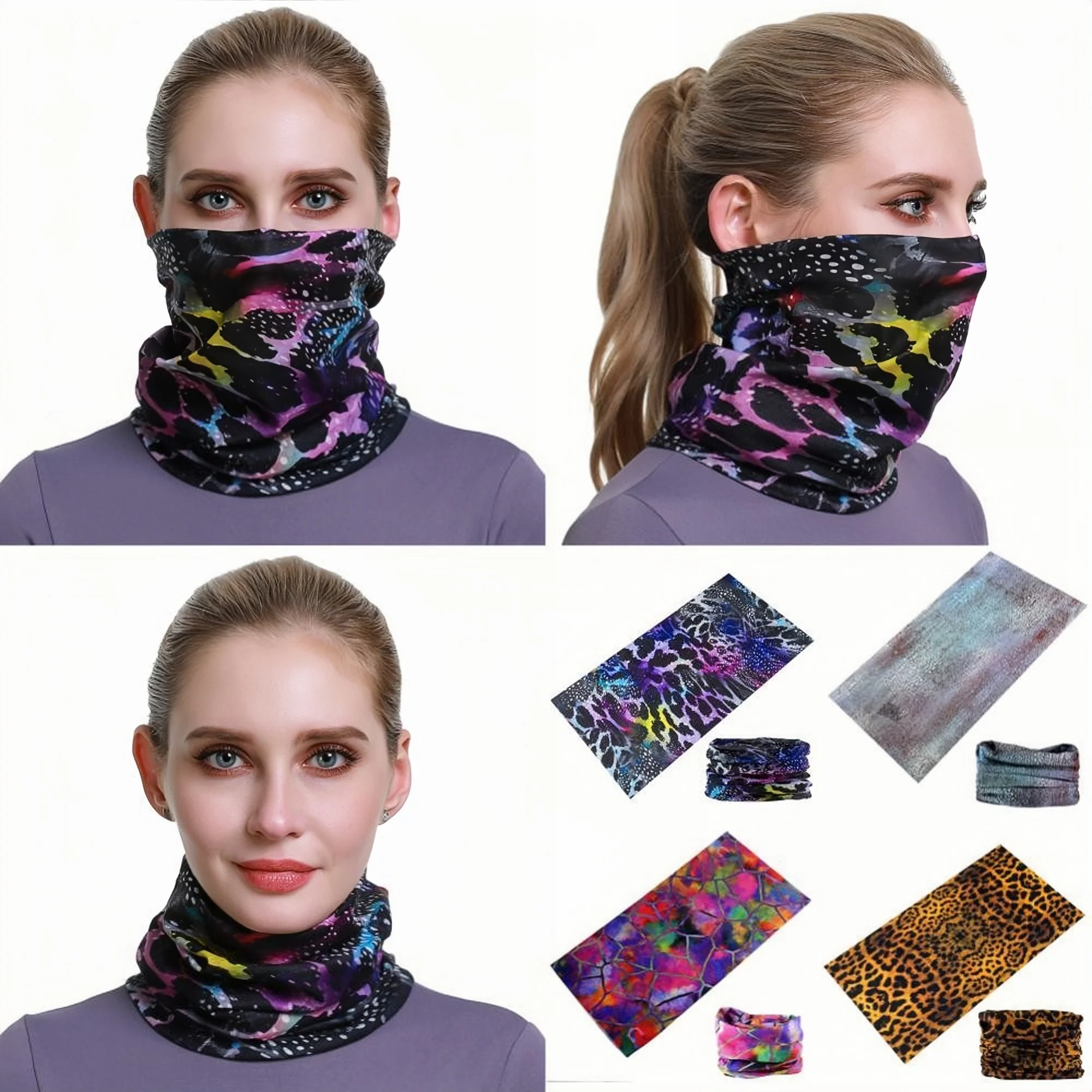 Beautiful Leopard Print Headdress Deporte Sport Face Mask For Women Cycling Bandanas Tube Headband Female Balaclava Head Scarf