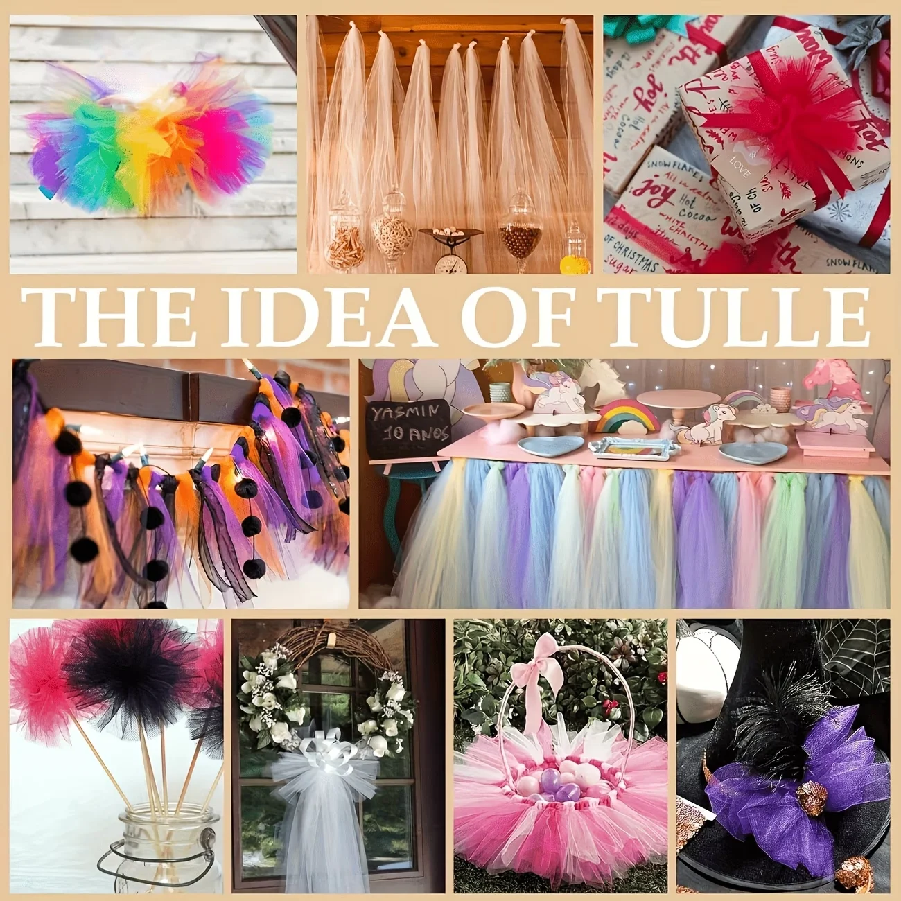 1 Roll 50Yards Extra‑Long Multi‑Color Craft Tulle, for Bows, Bouquets, Gift Boxes, Skirt Edges, Chair Back Decor