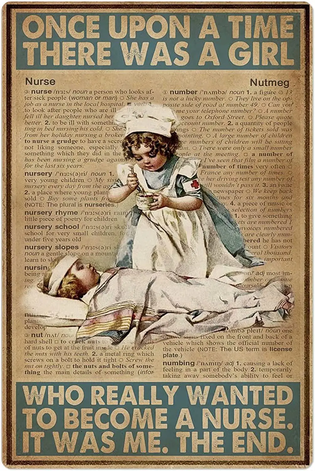 Cute Nurse Little Girl Metal Tin Sign A Girl Who Really Wanted To Become A Nurse Hospital Decorative Farm Church Garage Wall Dec
