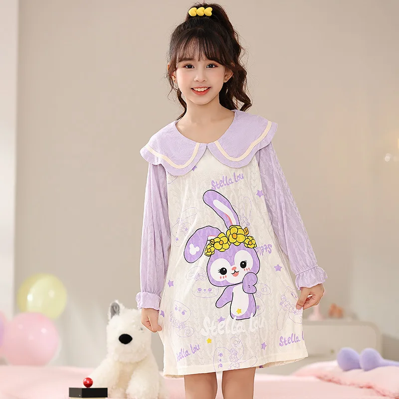 Spring and Autumn Jacquard Children's Pajamas for Baby Girls Sleepwear Set Robe Clothing Mother Kids