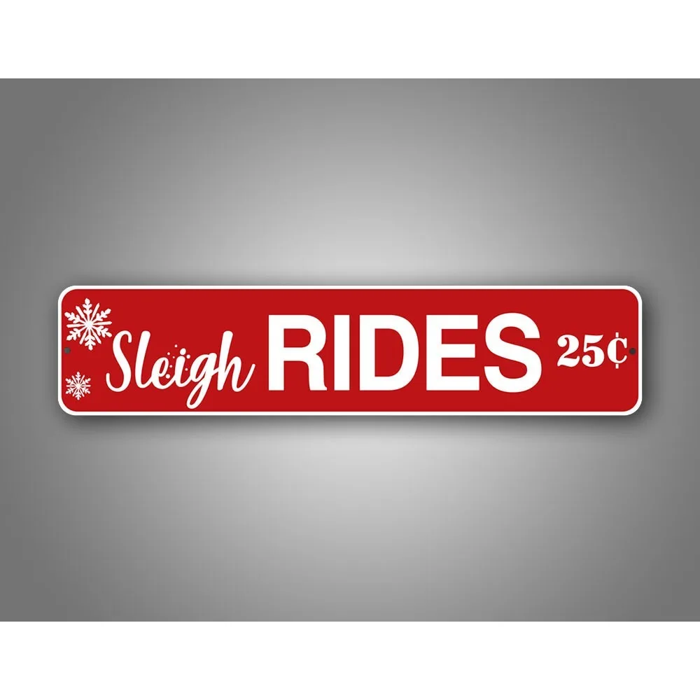 4x16 Inch Sleigh Rides 25 Cents Sign Customizable Vintage Novelty Road Sign Metal Wall Art for Holiday Barn Xmas Decor