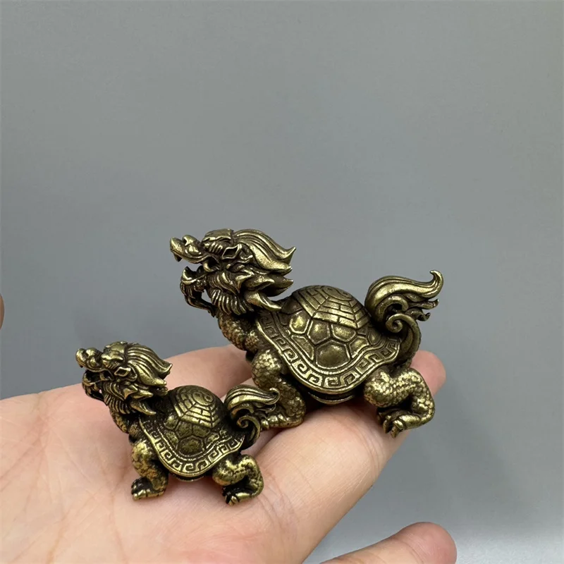 

Antique Pure Copper Feng Shui Bagua Ping An Dragon Turtle Miniature Retro Bronze Animal Statue Home Decoration Ornaments Crafts