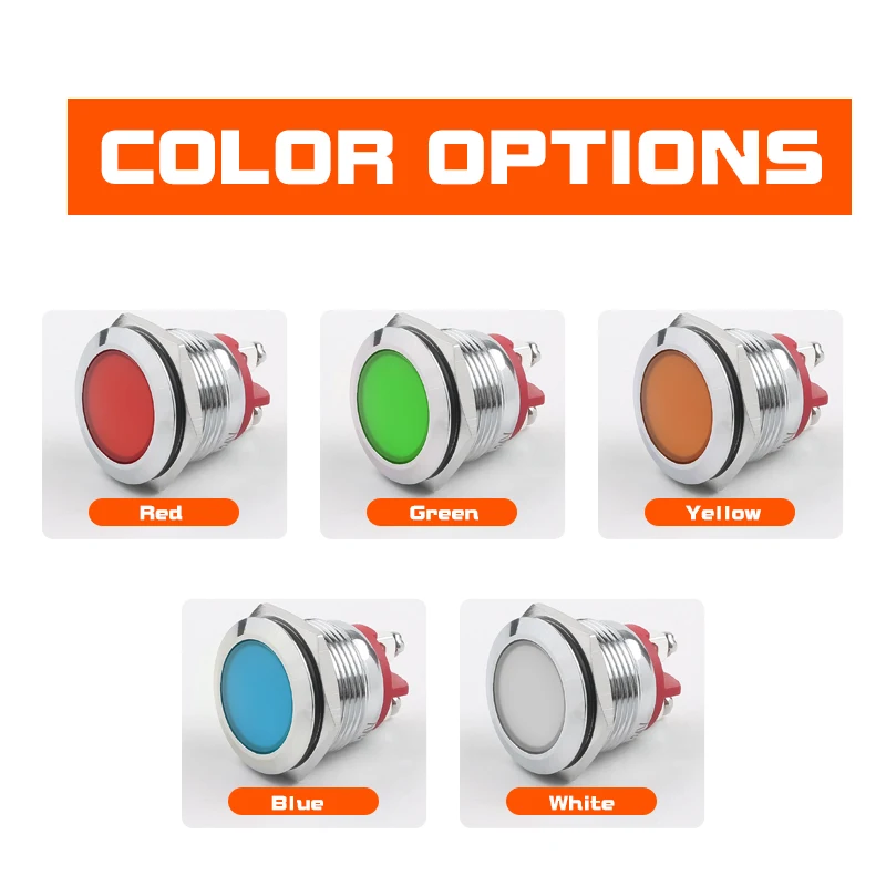 16MM 19MM 22MM Metal LED Warning Indicator Light Waterproof IP66 Signal Lamp Pilot Wires Switch 6V 12V 220V Red Green Blue