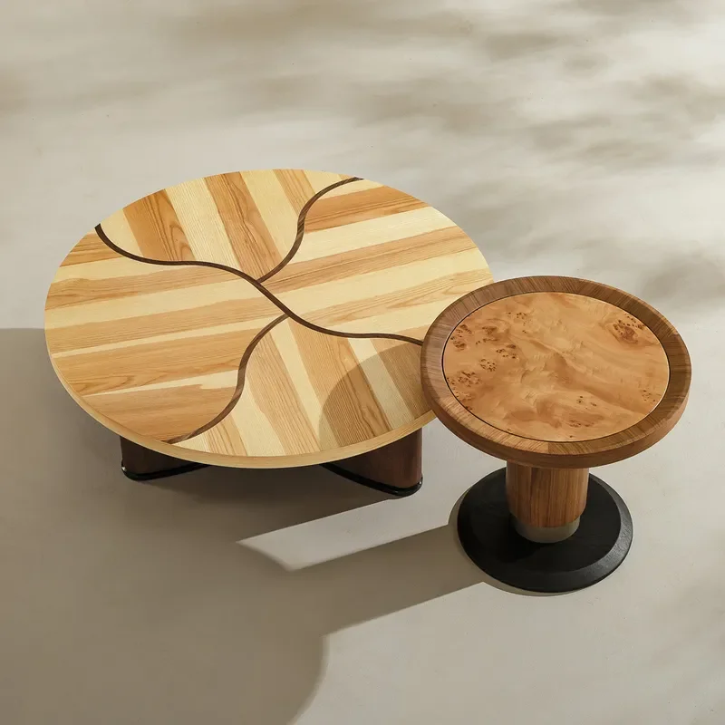 Modern Round Solid Wood Coffee Table Creative Color Match Tea Desk for Living Room Furniture Simple Designer Home Decor