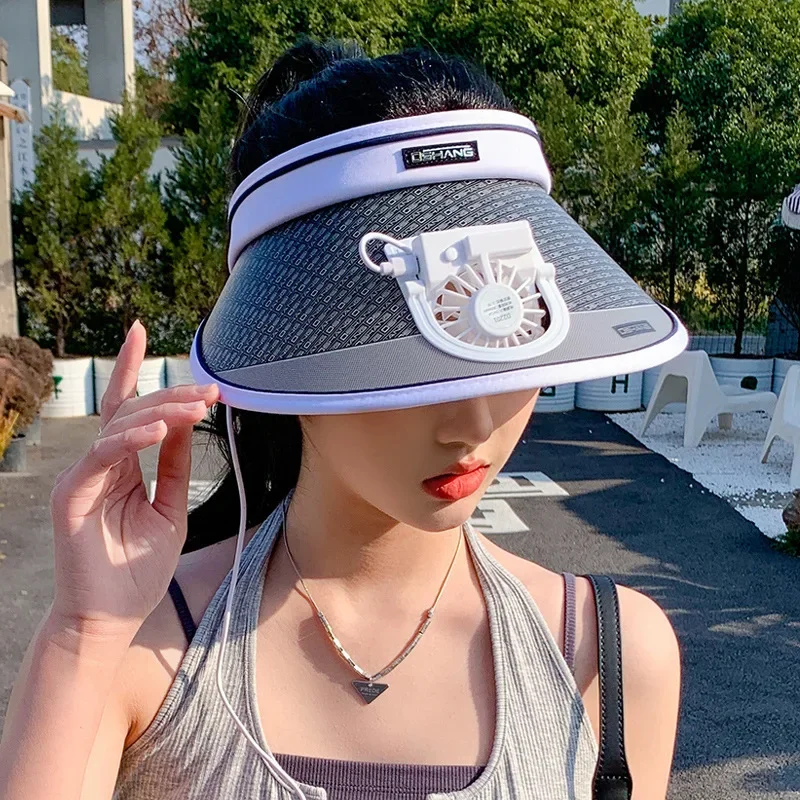 

2025 New! Rechargeable Fan Sun Hat for Women - Summer Empty - Top Large - Brim Sun Visor, Face Slimming & UV Protection