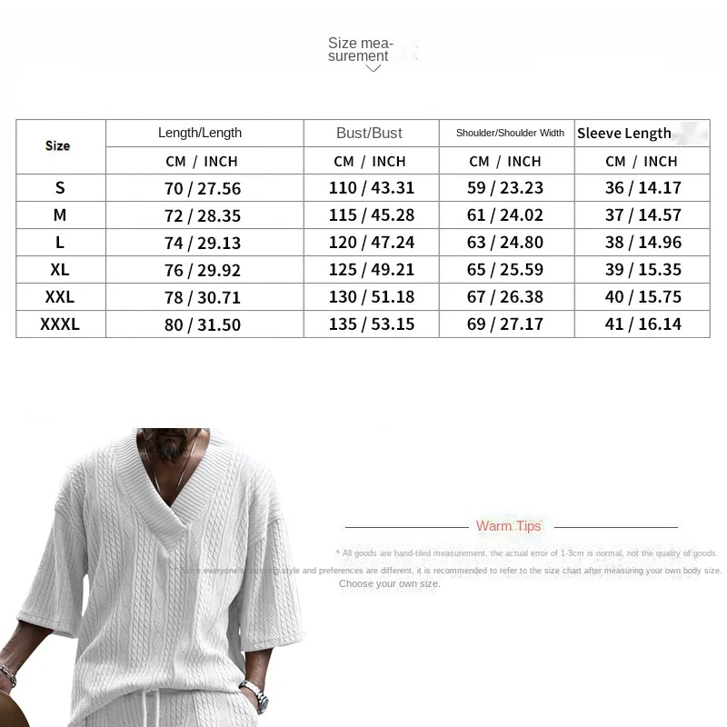 2024 Summer New Men's High Street Casual Loose Jacquard Sportswear V-Neck Short Sleeve Shorts Męski garnitur modowy