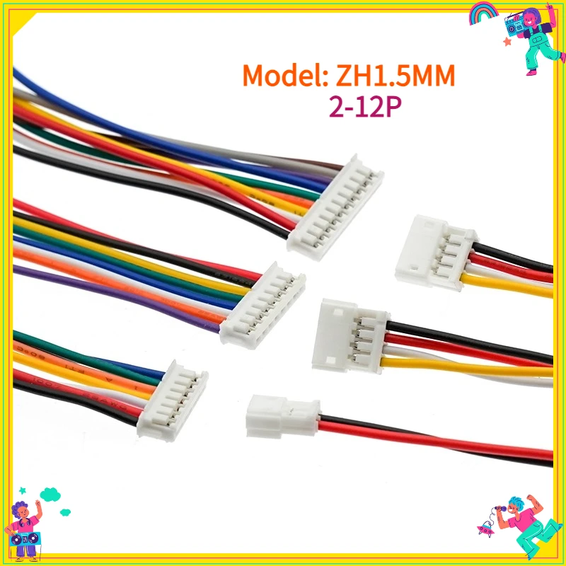 10PCS JST ZH1.5 ZH 1.5mm Wire Cable Connector 2/3/4/5/6/7/8/9/10/12 Pin 1.5MM Pitch Plug 10CM/20cm/30CM Wire Length 28AWG