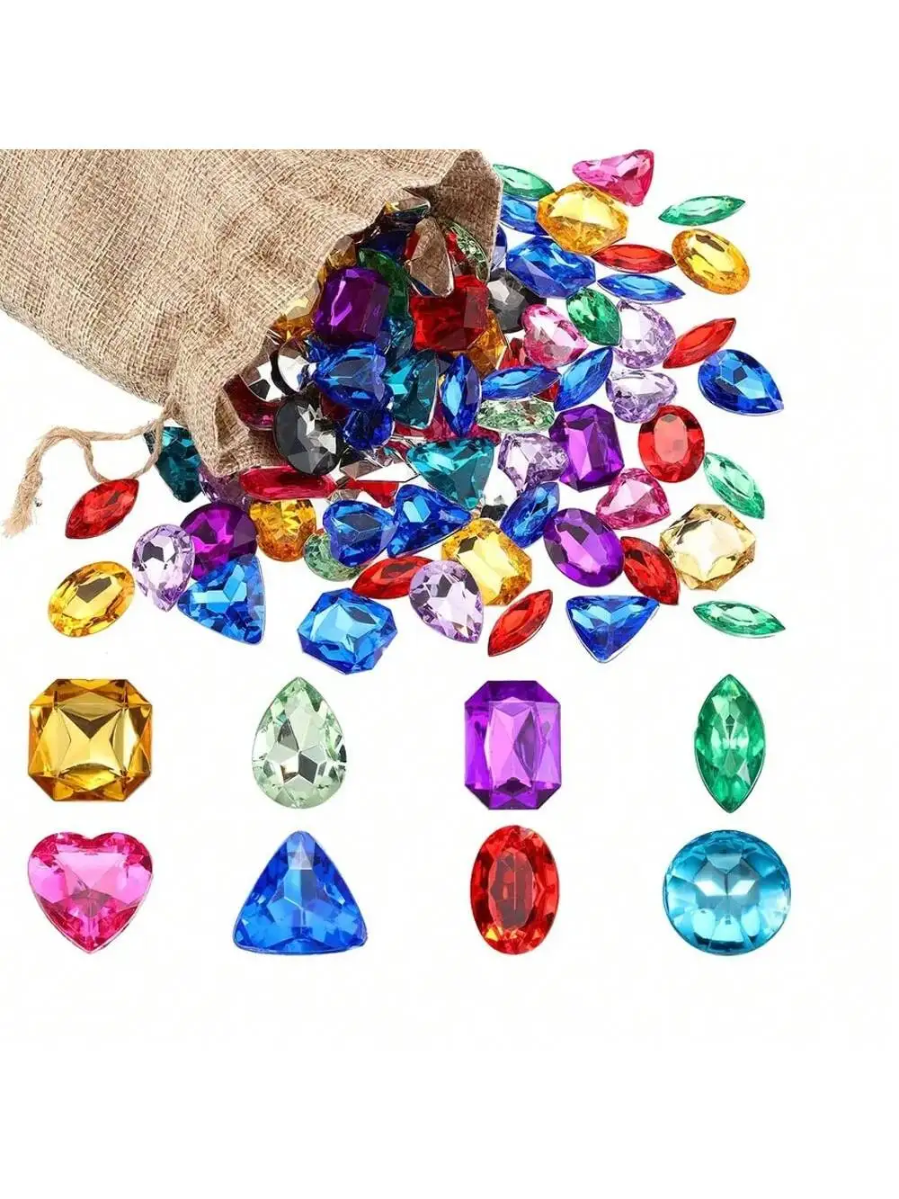 20/100Pcs Gems Pirate Treasure Jewels Fake Acrylic Gems Multicolor Bling Plastic With A Drawstring Bag For Party Table Decoratio
