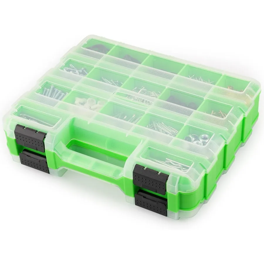 

Small Parts Organizer with 34 Compartments Double Side Design Featuring Removable Dividers for Efficient Storage of Nuts Bolts