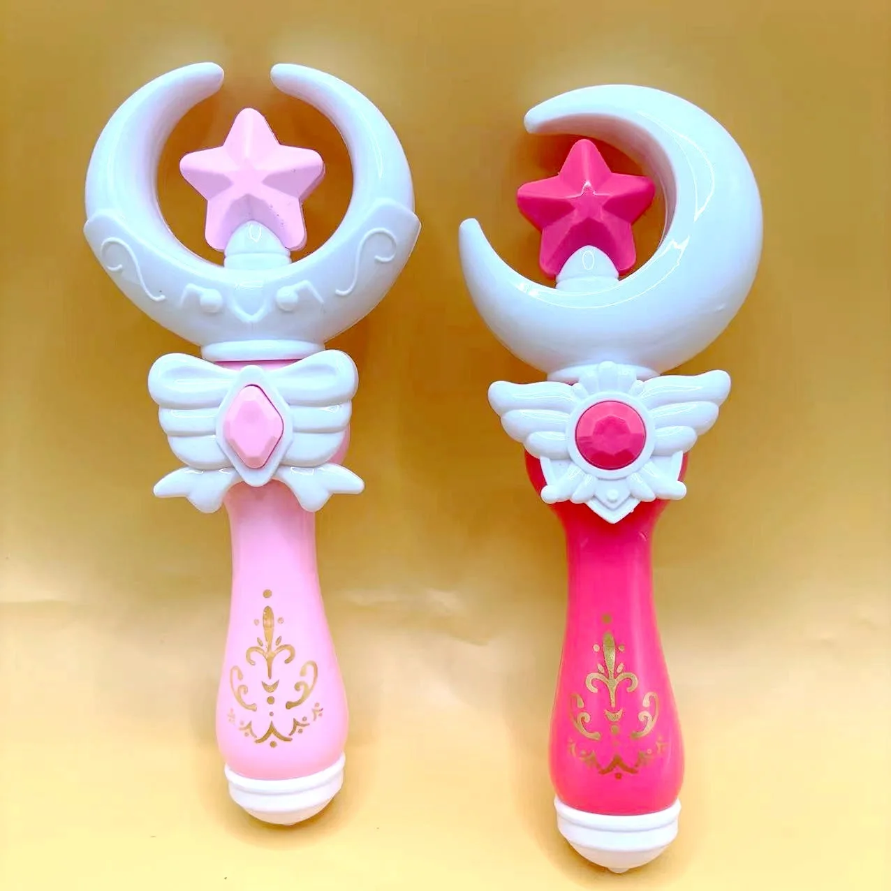 New 20cm Love Heart Moon Bow Flash Magic Wand Cute Mini Plastic Girls Princess Play House Magic Stick Kids Light-emitting Toys