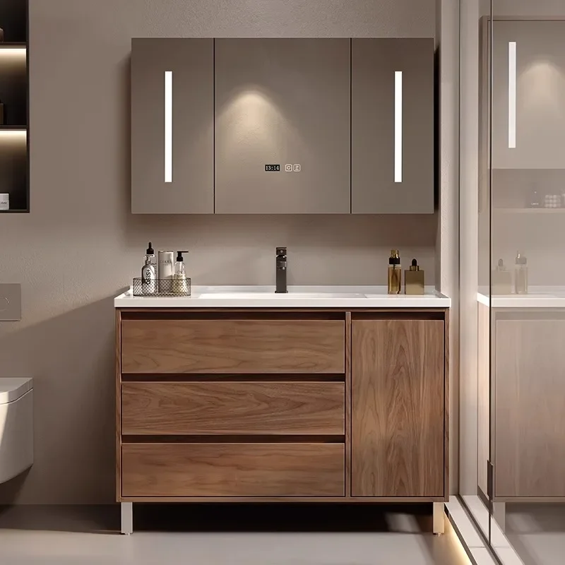 

New Chinese floor-to-ceiling simple bathroom cabinet, ceramic integrated basin, combined washbasin, washbasin