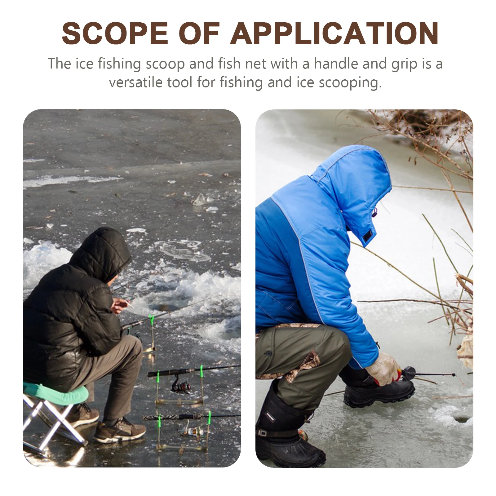 

Ice Fishing Scoop Serrated Spoon Skimmer Long H Wooden Grip Daily Use Fishing Equipment Outdoor Activities