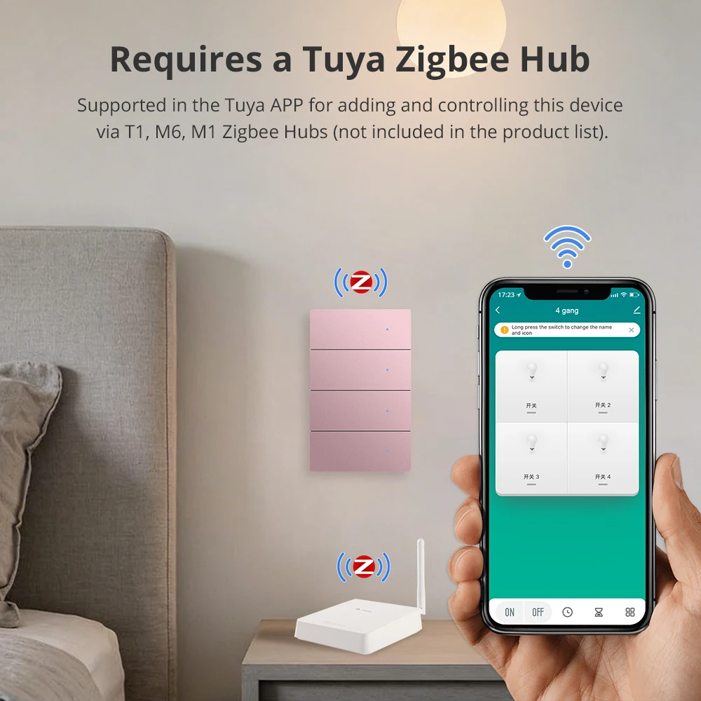 

Zemismart Zigbee Aluminum Alloy Smart Wall Light Switch Neutral Wire Required 1 2 3 4 Gangs Work with Tuya Smart Life App