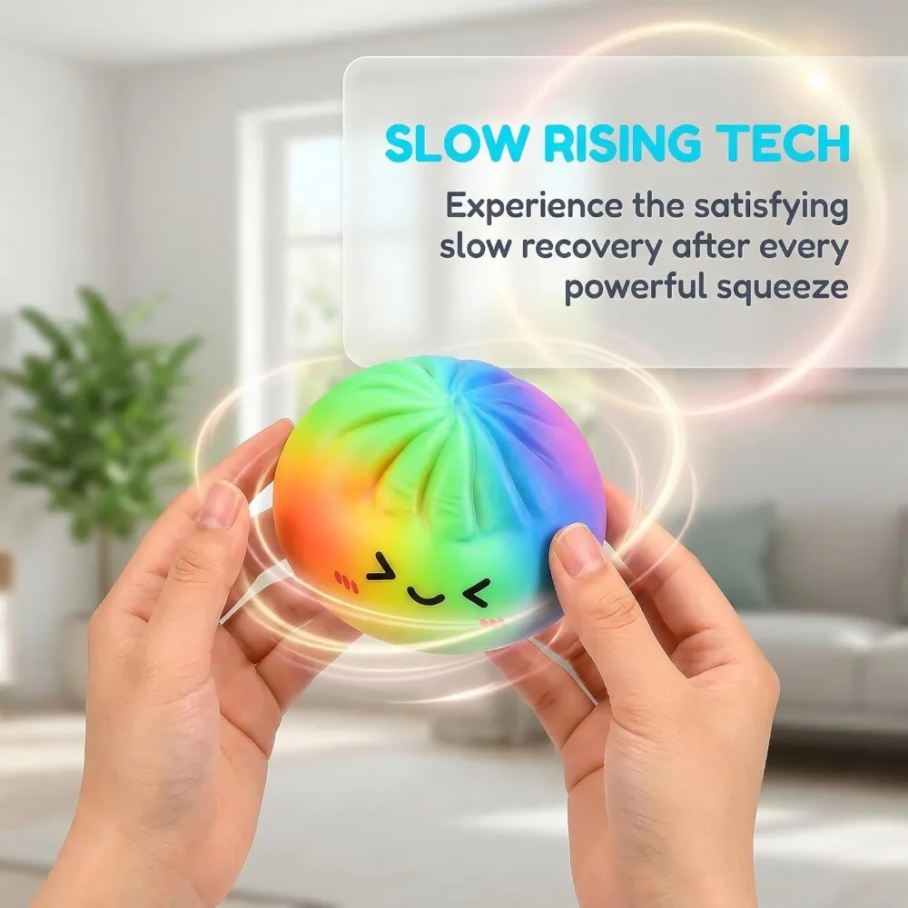 

Rainbow Dumpling Squishy Toy With Bamboo Steamer Slow Rising Soft Squeeze Ball Stress Relief Simulation Food Sensory Fidget Gift For Kids & Adults