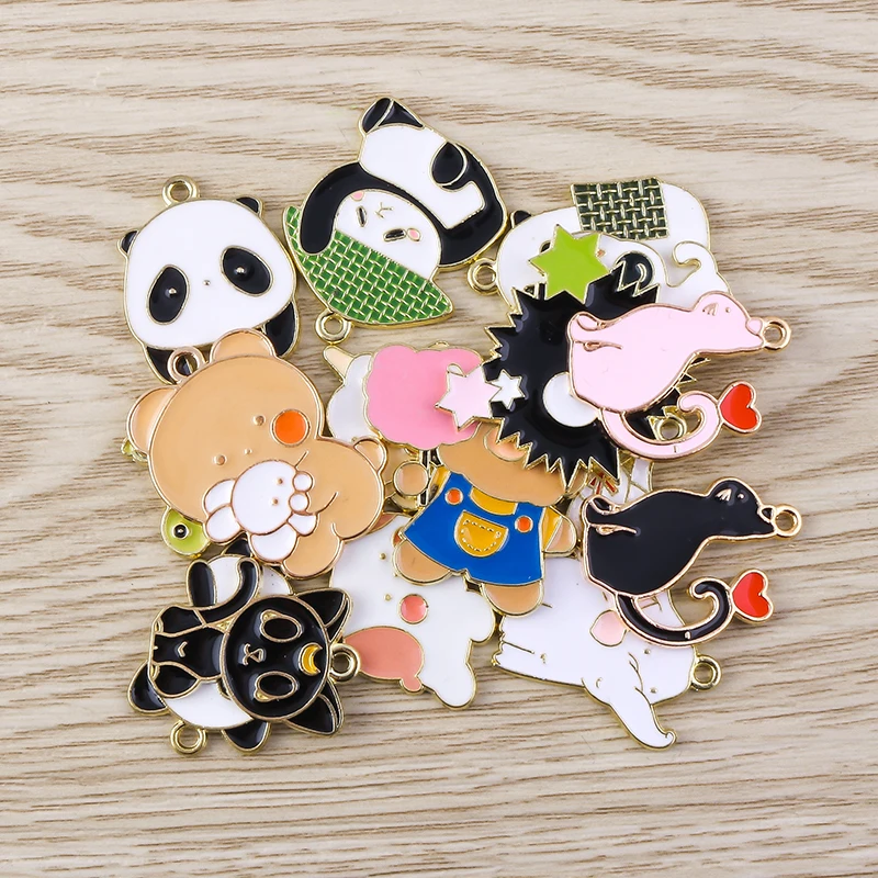 10 Stück Cartoon-Tier-Charms für die Schmuckherstellung, Emaille, Panda, Kaninchen, Katze, Hund, Elefant, Charms-Anhänger für Halsketten, Ohrringe, Geschenk – Detail 2