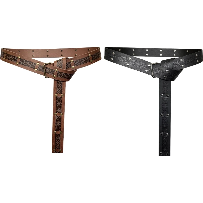11UE Vintage Medieval Belt Wide PU Leather Belt Renaissances Knight Belt