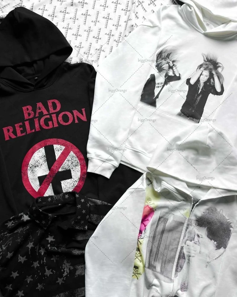 Y2K Hip-hop Letter Print Retro High Street Loose Hoodie Men Casual Harajuku New Fashion Rock Vintage Oversized Sweatshirt Women